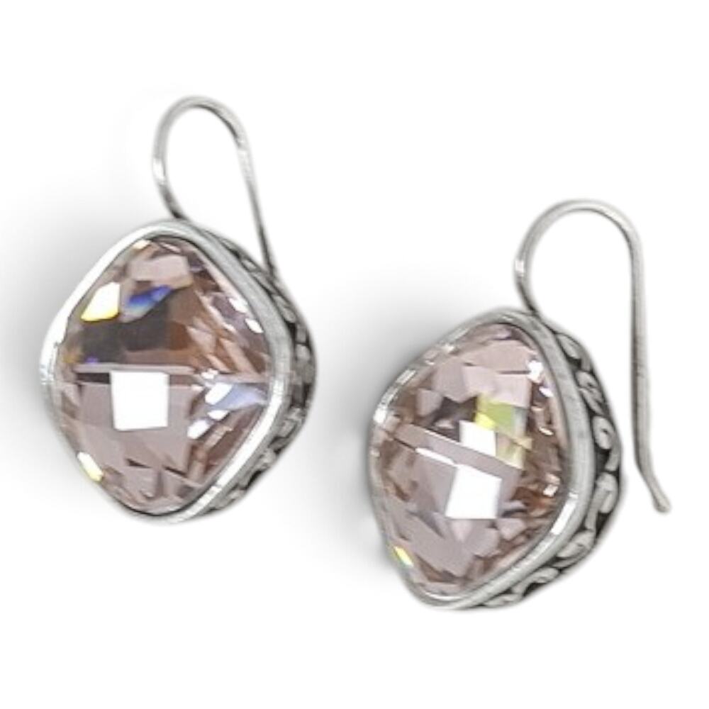 Brighton Venus Rising Peach Crystal Cushion Drop Earrings Silver Retired - Picture 4 of 5